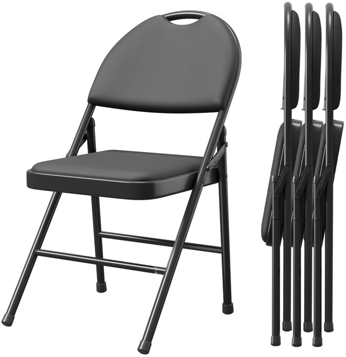 Triumpunpre Opvouwbare Stoelen met Rugleuning - Set van 4 - PU Gevoerde Stoelen - Eetkamer/Bureau/Camping - Inklapbaar - Zwart