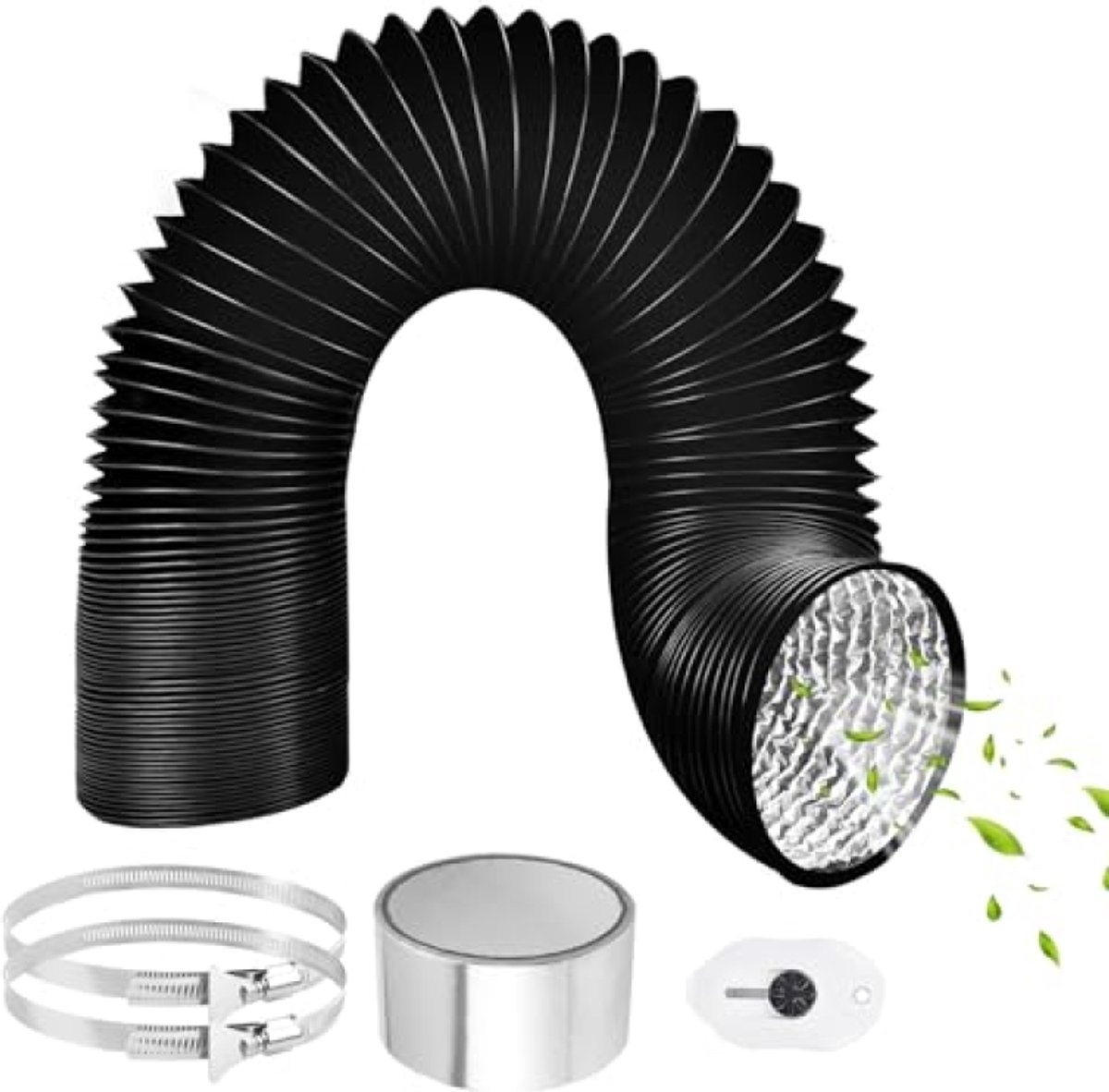 PromoHome Afvoerslang 150mm 3m PVC Flexibele Aluminium Pijpslang met 2 RVS Slangklemmen en Aluminiumfolie Tape voor Airconditioner Wasdroger Afzuigkap - Zwart