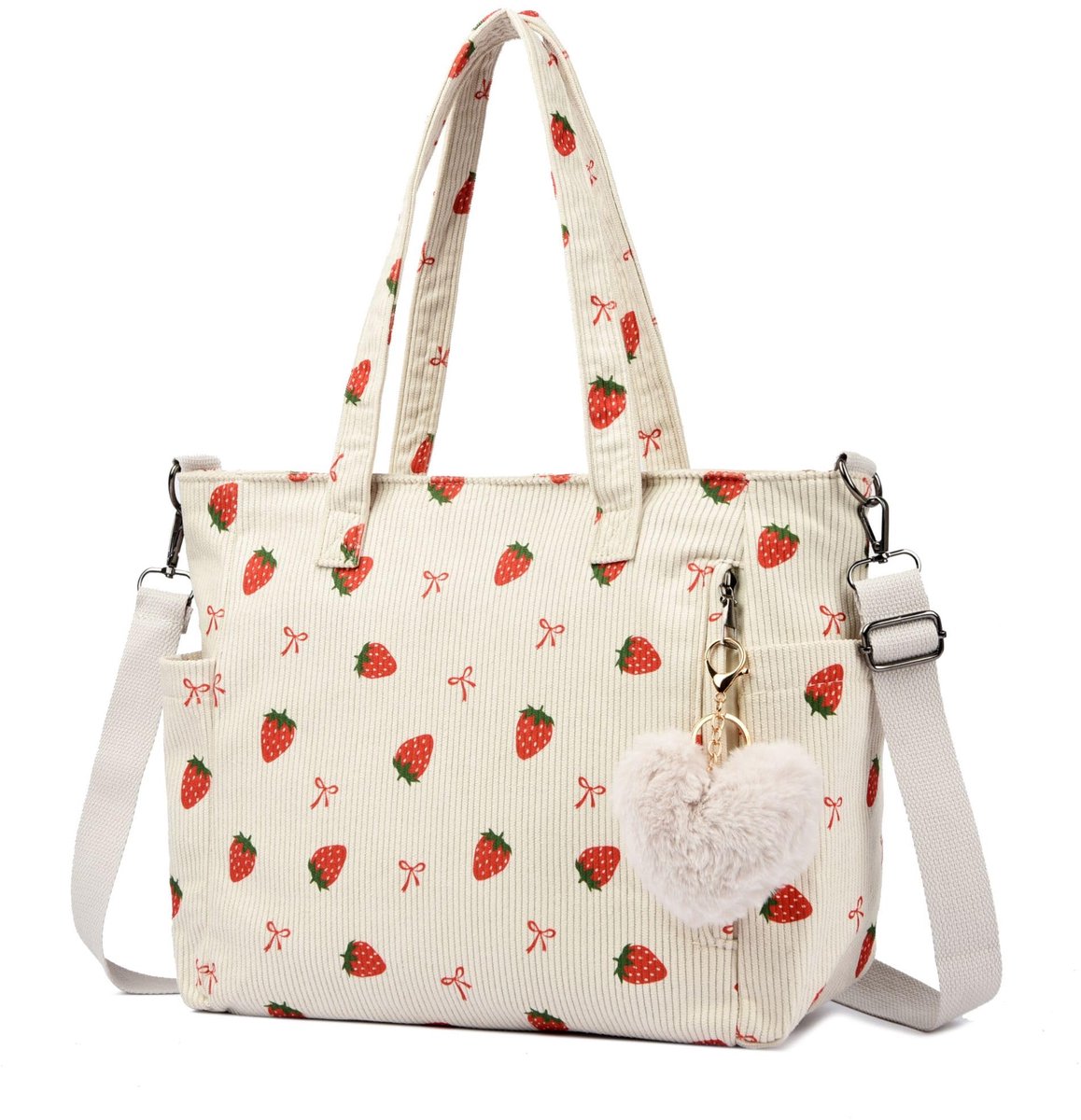 SnelShoppen - Makukke Cord Tote Bag Dames Schoudertas Grote Shopper Tas Handtas voor Werk Kantoor Reizen Winkelen School - Aardbei