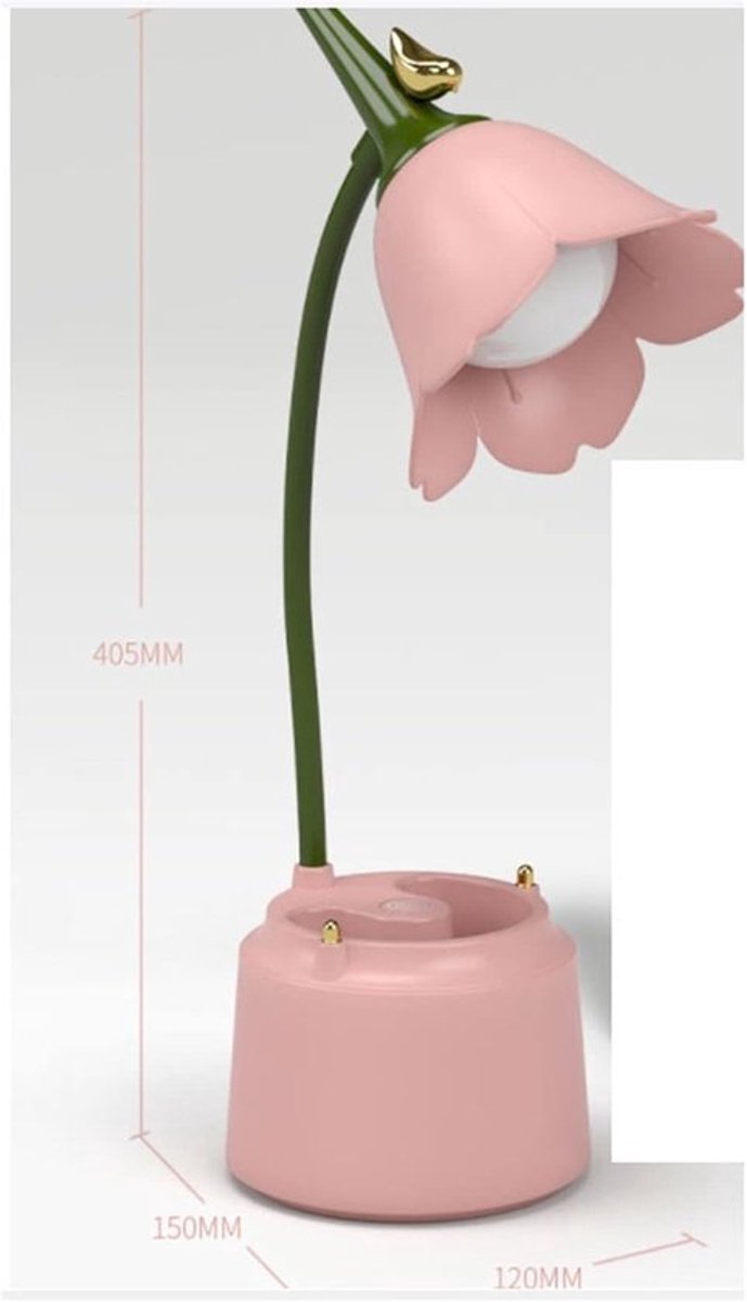 Roze LED Bureaulamp - Dimbaar - Met Gegroenteerd Pennenpot - 3 Verschillende Lichtkleuren - Touchsensor Bediening - Flexibele Buigbare Arm - Oogbezorgend - Voor Meisjes En Jongens — afbeelding 2