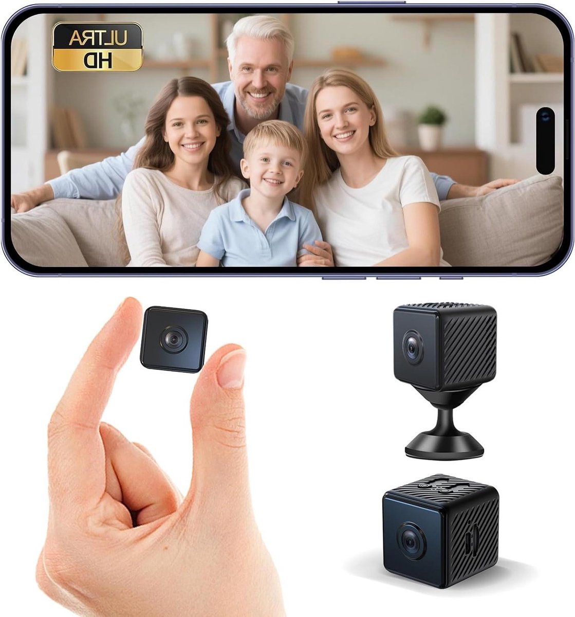 Mini Camera - Bewakingscamera Wifi - Thuisbeveiliging - Bewegingsmelder Nachtzicht - 35x35x35mm - Zwart
