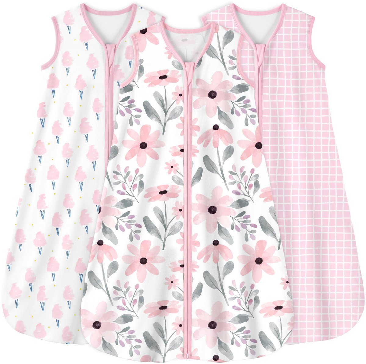 SnelShoppen - Yoofoss Baby Slaapzak 3 Pack 0-6 Maanden, 0,5 TOG, 100% Katoen, Peuter Draagbare Deken, Roze Bloemen voor Pasgeboren Baby's, Ideaal voor