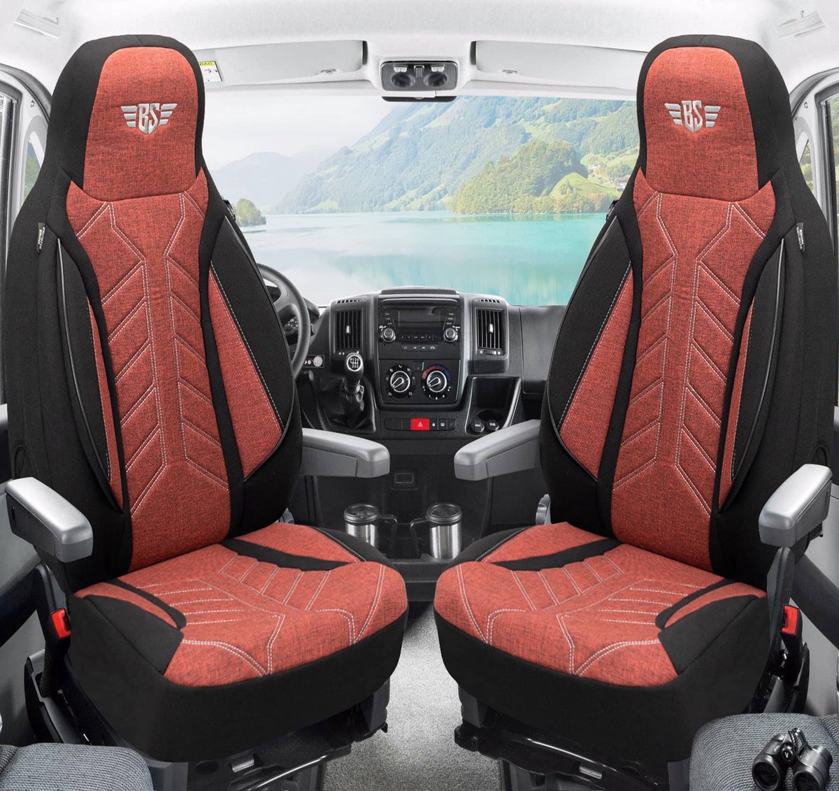 Premium Camper stoelhoezen voor Chausson X exclusive line PLKT202 in Zwart/Rood (2 losse stoelen)