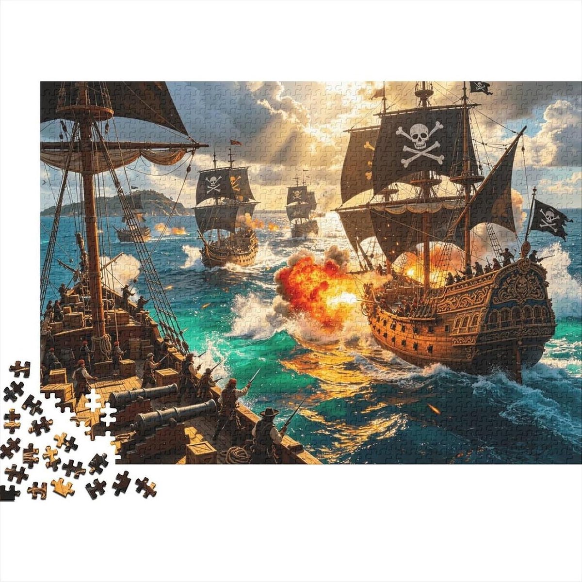 Piratenschip Legpuzzel - Volwassen Puzzel - Ontspanning en Plezier - Gemaakt van Gerecycled Materiaal - 1000 Stukjes - Multicolor