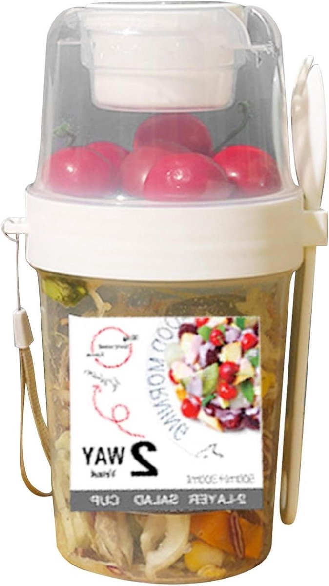 Yogurt Parfait Cup - Snack Container Meal Cup - Ontbijt Meenemen - Apart Topping Compartiment - 800 ml - Wit