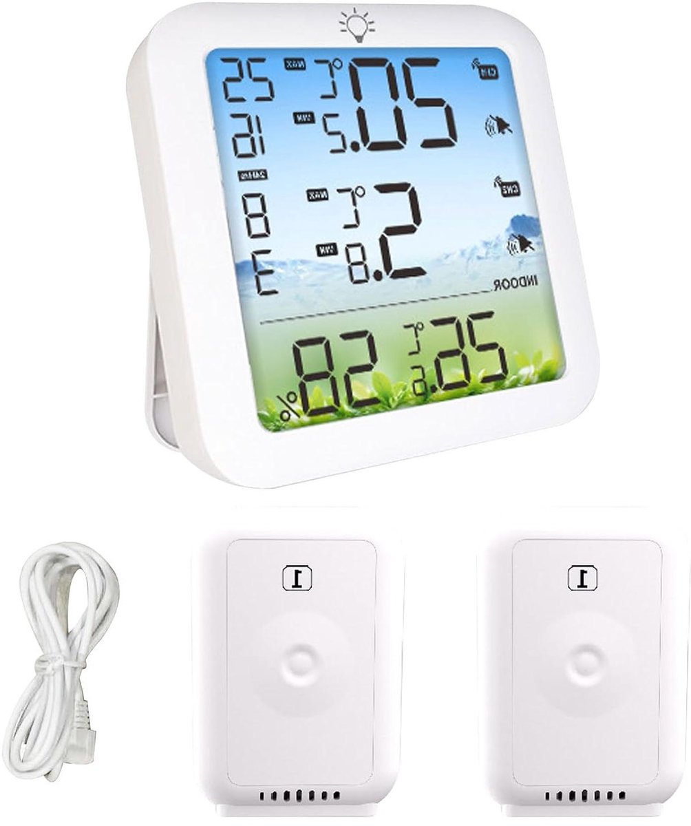 Draadloze Thermometer Hygrometer - Temperatuur Vochtigheid Meter - Omgeving Monitoren - 100m Bereik Dubbele Sensor - LCD Achtergrondverlichting - Wit