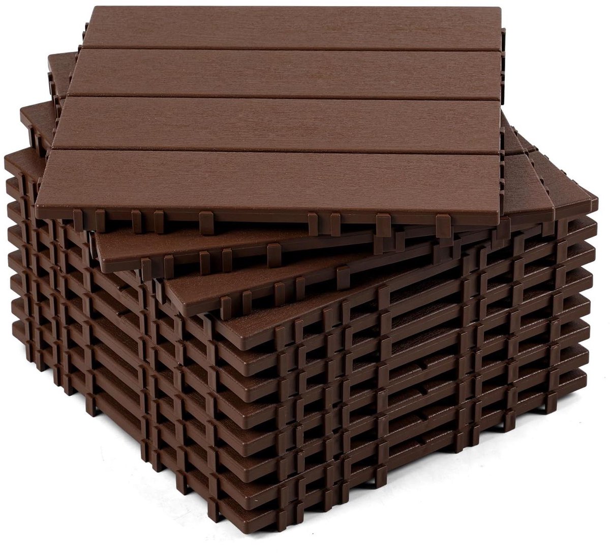 Houten Tegels Balkon - Terrastegels Hout - Buitenruimte Verfraaien - Kliksysteem Drainage - 30 x 30 x 2 cm - Roodbruin