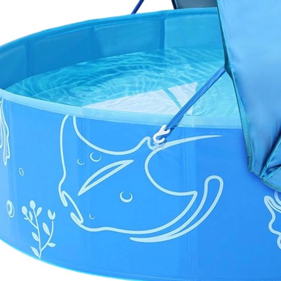 Kinderbadje Met Zonwering - Opblaasbadje Buitenbad - Zomerse Waterpret - Opvouwbaar En Draagbaar - 120x30cm - Blauw — afbeelding 3