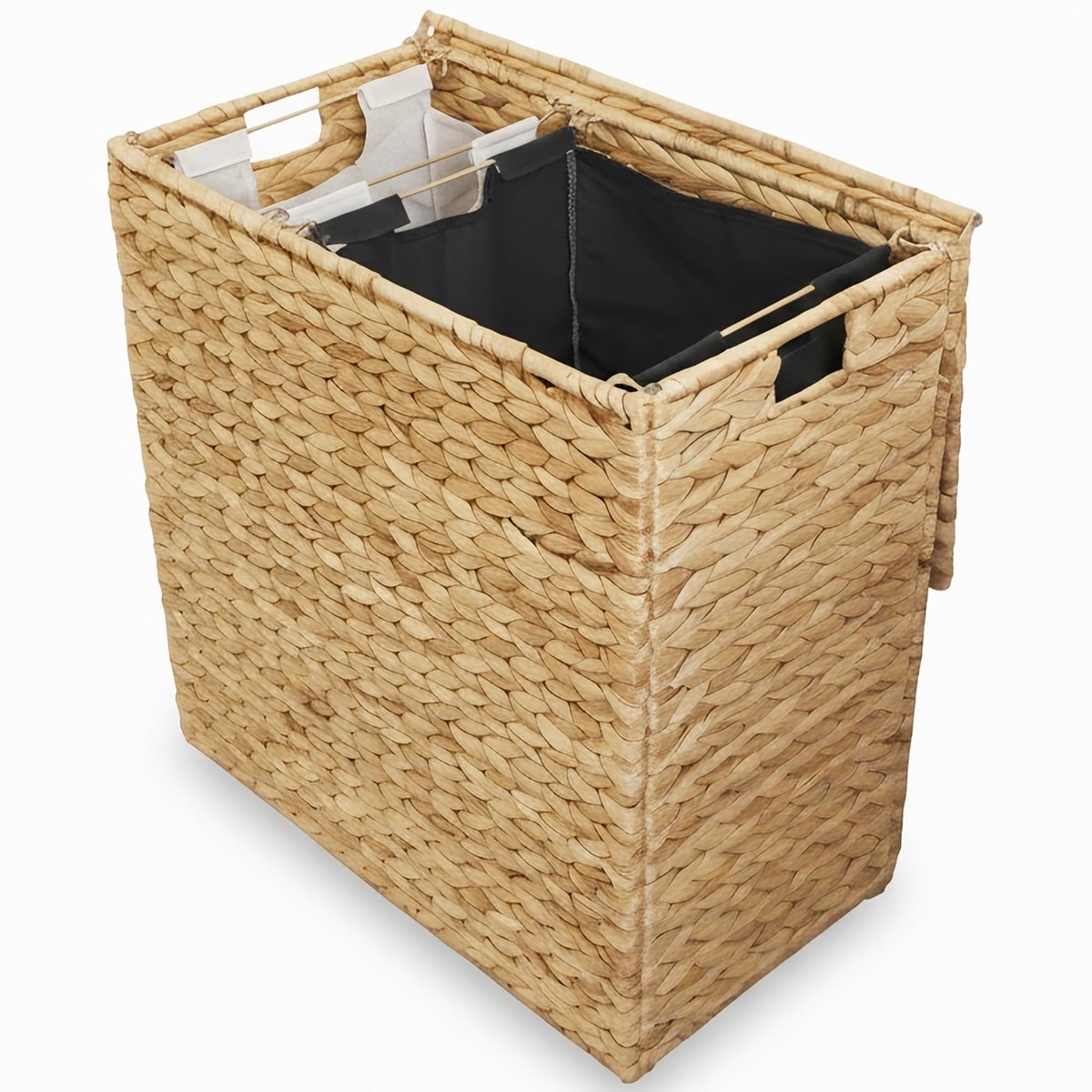 SnelShoppen - Naturlik Wasmand 2 Vakken (120L) – Duurzame Wassorteerder met Snel Uitneembare Waszakken, Stevige Waterhyacint, Plasticvrij, Badkamer &