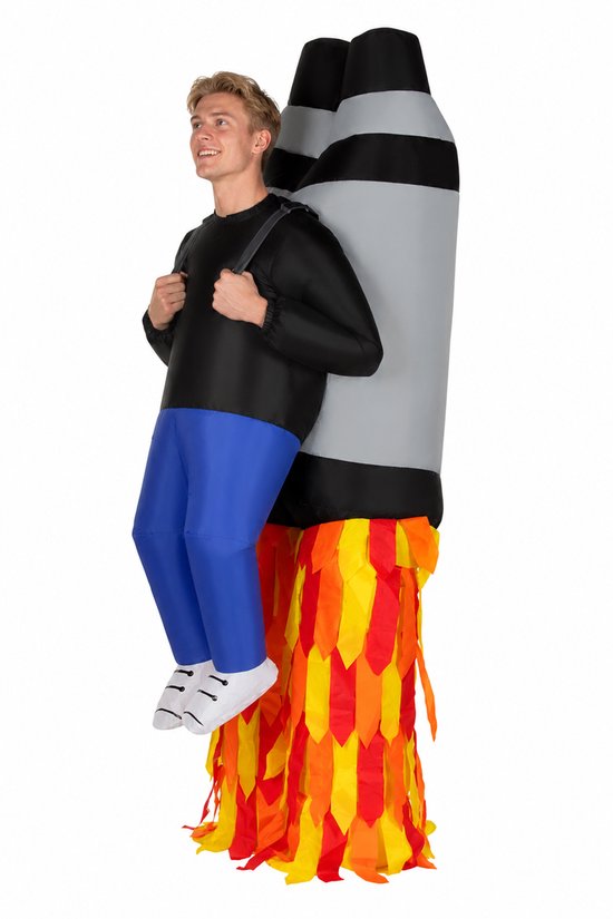 KIMU® Opblaas Kostuum Raket - Opblaasbaar pak - Mascotte Opblaaspak - Opblaasbare Astronaut Ruimtevaarder Alien Ufo Space Spaceman Dames Heren Festival