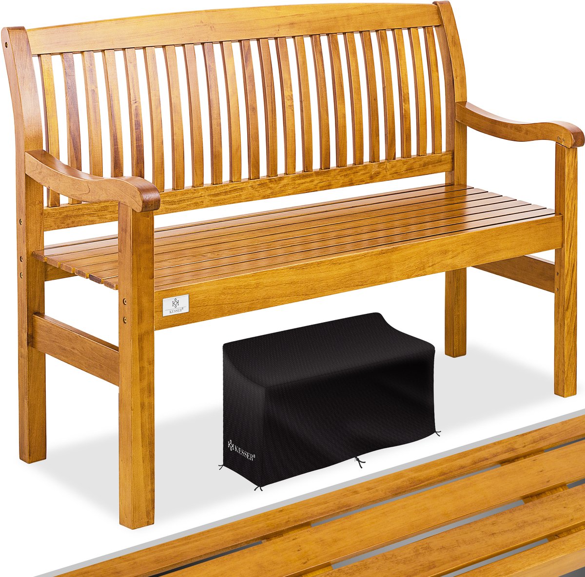 KESSER® Tuinbank Houten Weerbestendig | Parkbank Massief Hout | Balkonbank Tuinmeubelbank voor Balkon, Terras & Tuin - 125 cm, LichtBruin