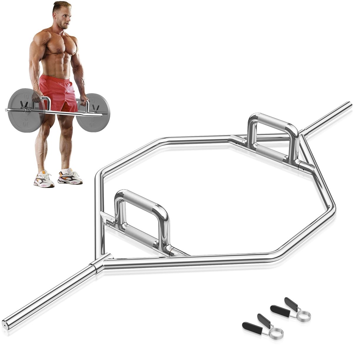 SnelShoppen - 3-delige hex bar trap bar 25 mm, tot 226 kg belastbaar, ideaal voor kniebuigingen, deadlifts en schouderheffen met veersluitingen