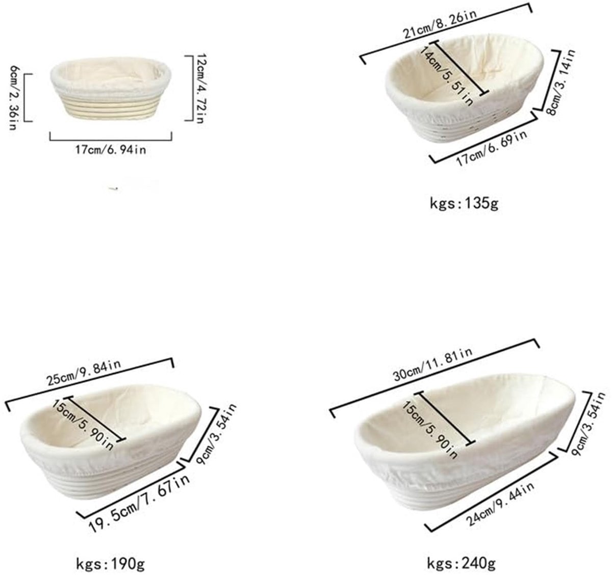SnelShoppen - Gaarmand voor Brood en Zuurdeeg met Linnen Inzetstuk, Rotan Deegmand Beige-Ovaal 21 x 15 x 8 cm - Bakaccessoires voor Hobbybakkers in Ke