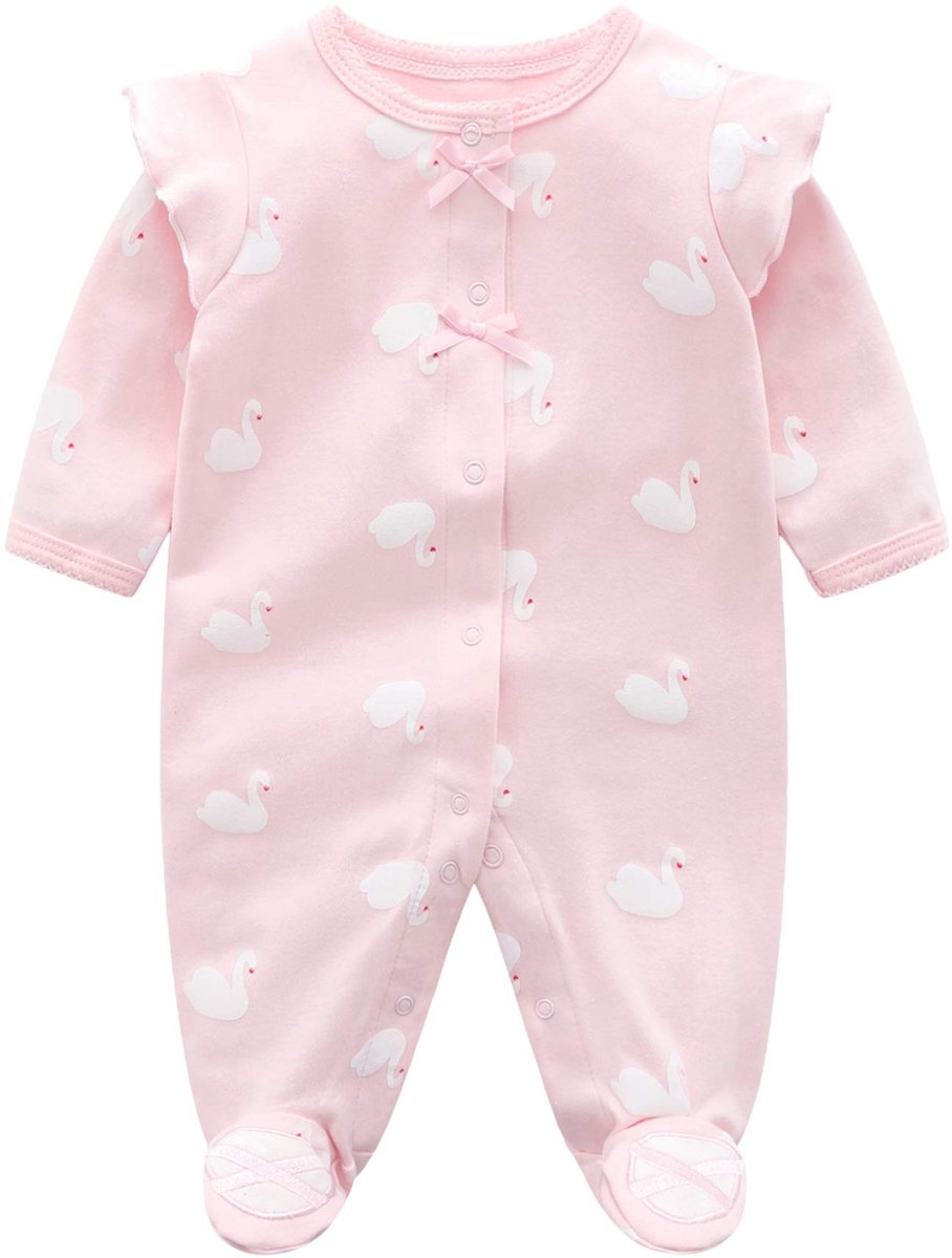 SnelShoppen - Zachte katoenen pyjama-romper voor baby meisjes, lange mouwen, maat 3-12 maanden, ideaal voor slapen, spelen en thuis, schattige designs