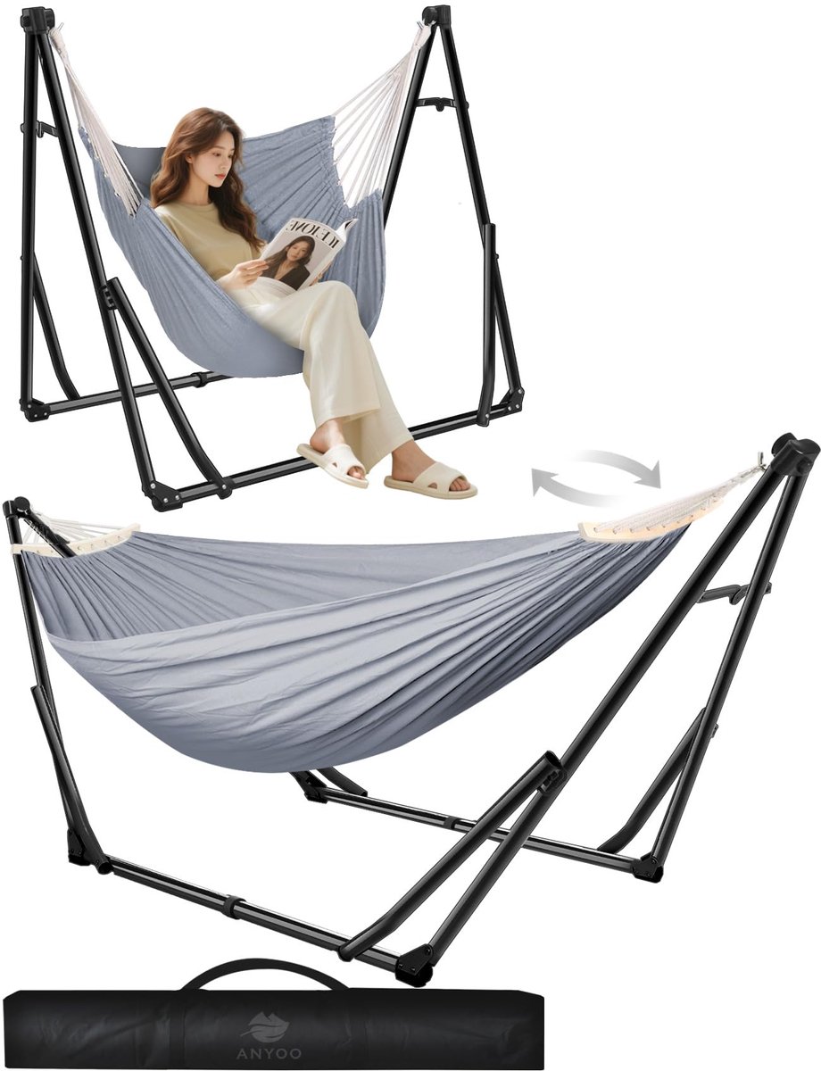 SnelShoppen - Anyoo Hangmat & Hangstoel met Opvouwbare Stand, Draagbare Hangmat Set voor Binnen en Buiten, Dubbel Gebruik, Ideaal voor Camping, Tuin,