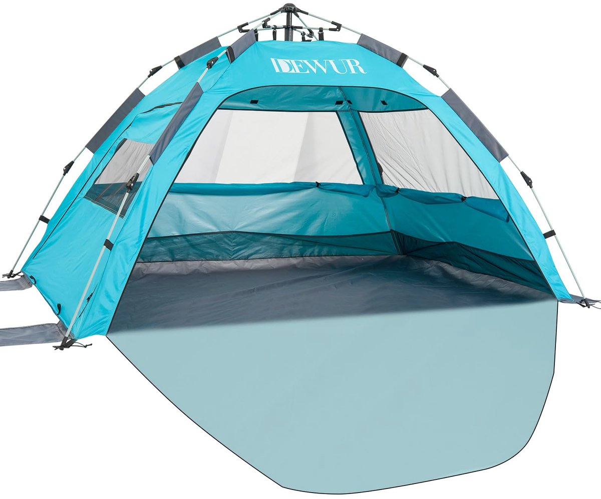 SnelShoppen - Dewur Pop-up Strandtent voor 2-4 Personen, Zonnezeil met UPF 50+, UV-Zonwering, Waterdicht, Ideaal voor Strand, Camping en Tuin, Blauw