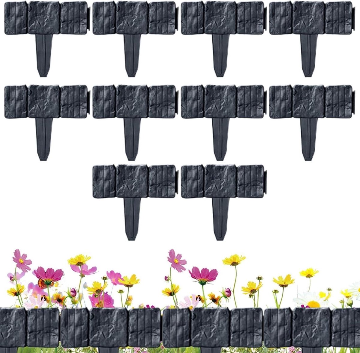 Kunststeen Tuinborder - Imitatie Steen Rand - Tuinranden Creëren - Geen Graafwerk Nodig - 25 x 23 cm - Zwart