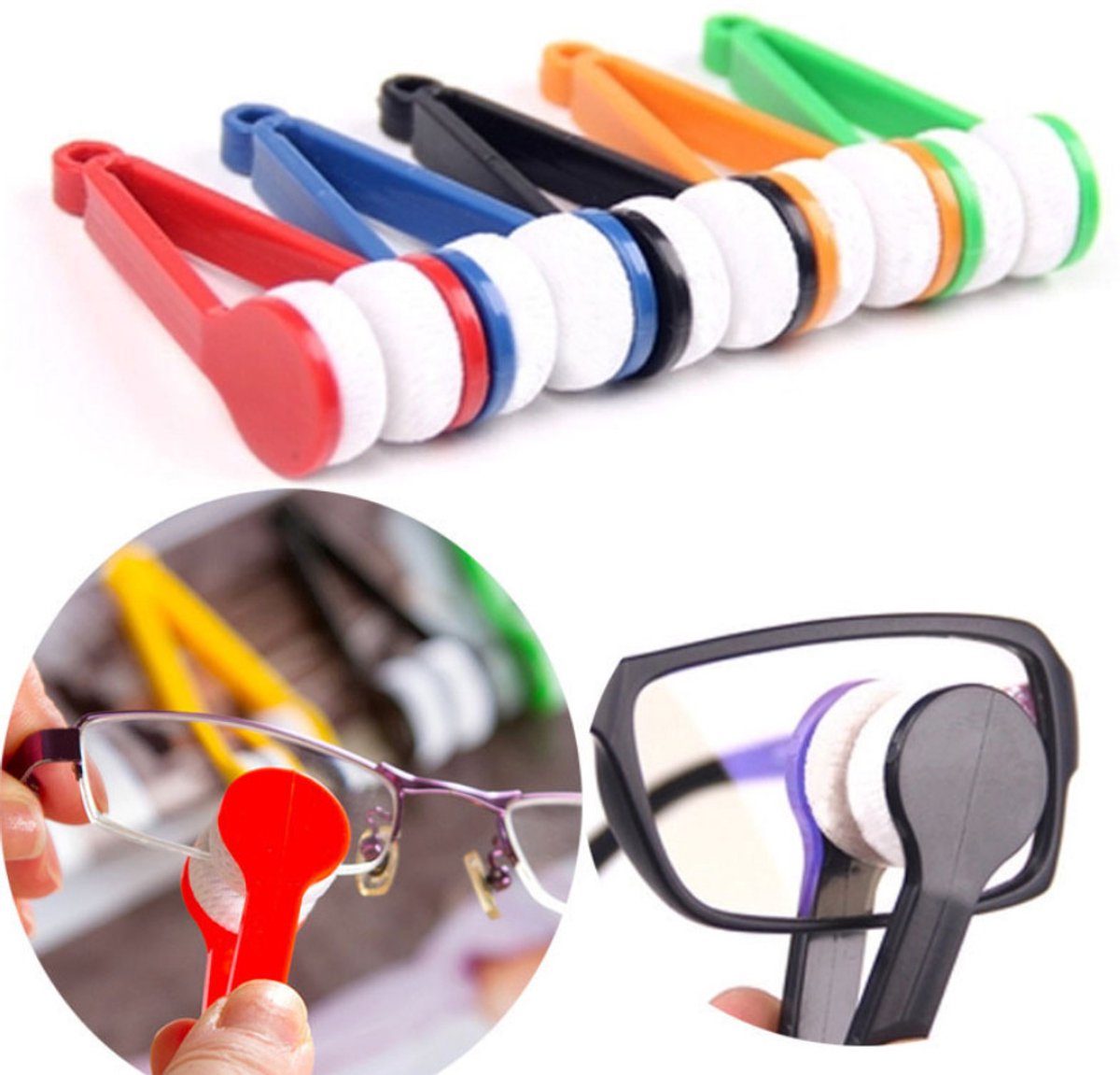 10 stuks-Mini brillenborsteltje - brillenreinigingsdoekje - draagbaar brillenborsteltje - geschikt voor brillen - zonnebrillen - blauw - groen - zwart - rood - oranje - 7*2,5*2 cm