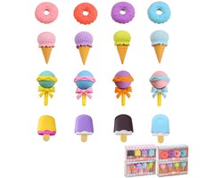 Gum - 16 stuks - Gummen in de vorm van desserts - 4 soorten - plastic - Foodie Gummen - Leuke gummetjes voor kinderen - Voor Kinderfeestjes & Goodiebags - Mini-gummetjes - Grappig Cadeau - Creatieve Gummen - schoolspullen - Jongens en Meisjes