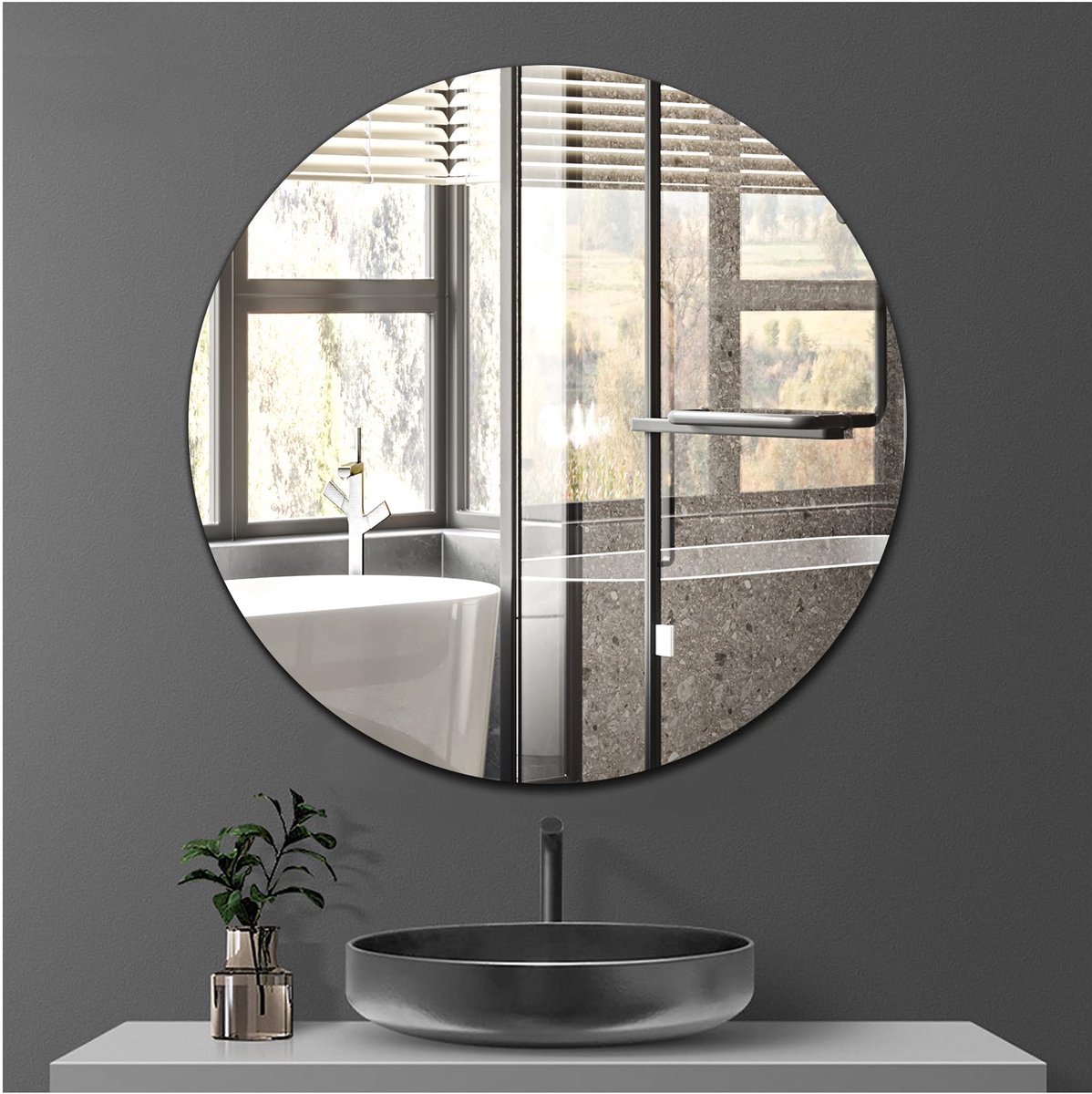 SnelShoppen - Zelfklevende Glazen Ronde Spiegel 40 cm - Badkamerspiegel, Decoratieve Spiegels voor Woonkamer, Hal, Kaptafel - Frame Loos, Cirkelvormig