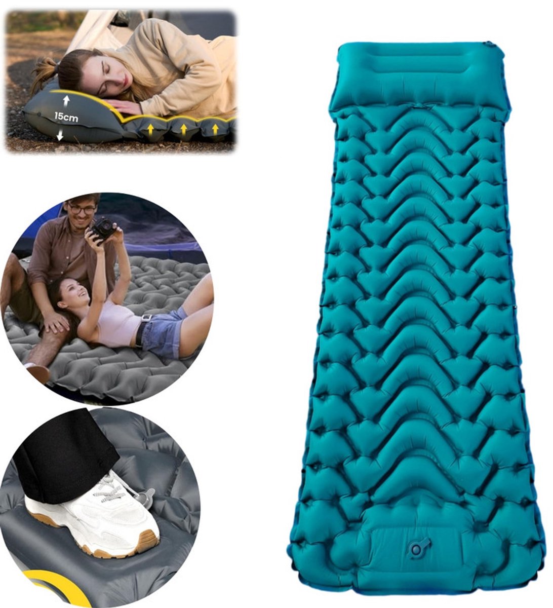 Zelfopblazend luchtmatras voor kamperen - Draagbaar opblaasbaar slaapmatje-Opblaasbaar matje voor buiten-Met de voet te bedienen opblaasmatras-Compact formaat-Geschikt voor kamperen, buitenactiviteiten, wandelen, tenten en andere situaties-198*70 cm