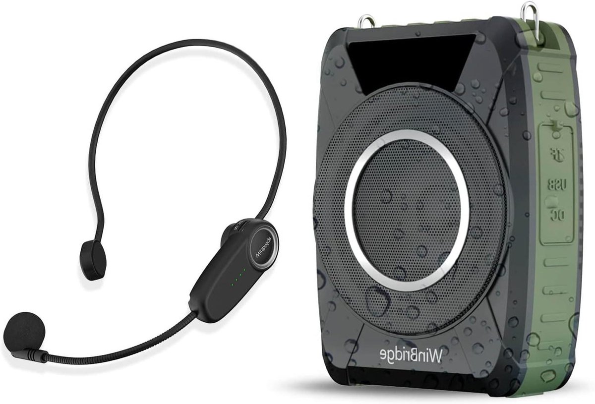 Spraakversterker Draadloos - Draagbare Megafoon - Lesgeven Presenteren - UHF Automatische Koppeling - 20 Watt - Zwart