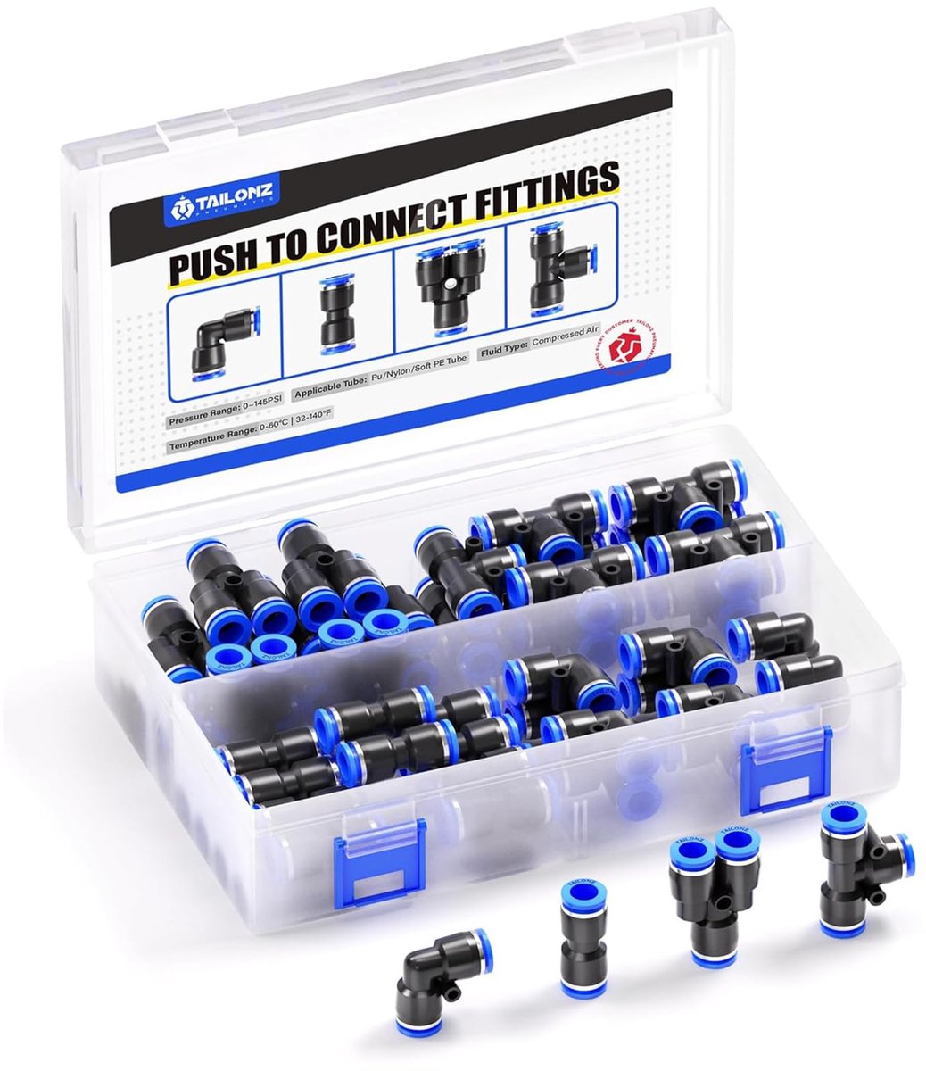 SnelShoppen - Pneumatische Fittingen Kit 40 stuks - 8mm OD Push to Connect Fittingen - 10 Splitsen, 10 Bochten, 10 T-stukken, 10 Rechte Verbindingen -