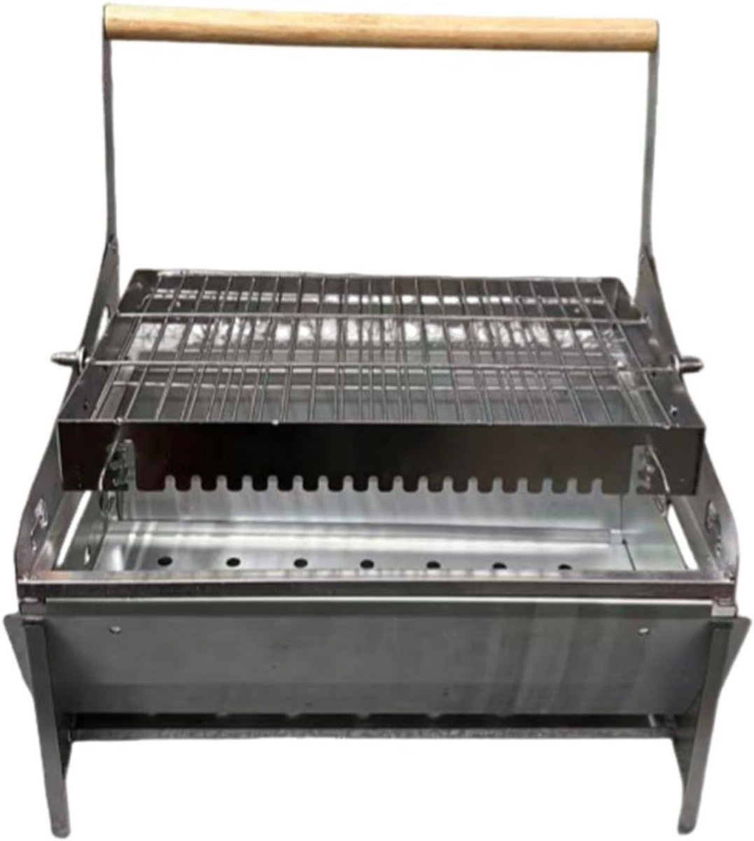 Houtskoolbarbecue - Campinggrill Staal - Buiten Grillen - 360 Graden Rotatie - 16 x 30 x 16 cm - Zilver