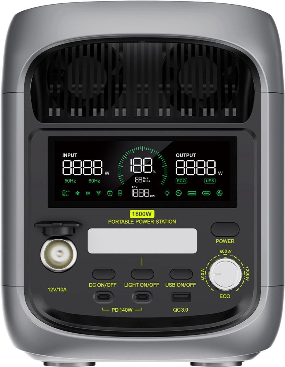 FOSSiBOT F1800 Draagbare Powerstation 1024Wh 1800W continu 3600W piek LiFePO4 incl. SP200PRO zonnepaneel | Uitbreidbaar ECO-modus UPS <10ms Noodstroom Camper Kamperen
