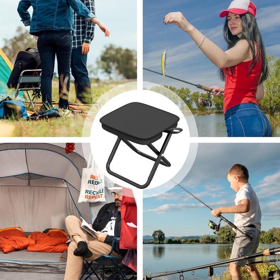 Draagbare Opvouwbare Kruk - Opvouwbare Kampeerkruk - Mini-opvouwbare Kruk -Opbergen in een Rugzak, Auto of Camper - Geschikt voor Reizen, Tuin, Terras, Vissen, Barbecue, Strand - Zwart — afbeelding 2