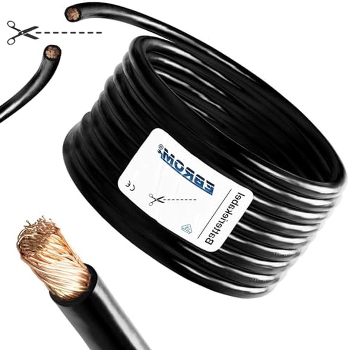 Batterijkabel aderleiding - Koperdraad - Stroomtoevoer - 999% OFC koper - 10 mm² per meter - Zwart