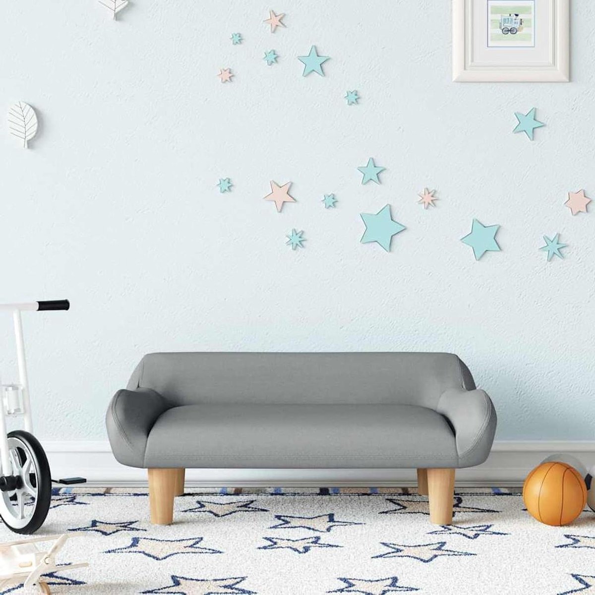 Kinderbank - Mini sofa leesbank - Ontspannen voor kinderen - Geen scherpe randen - 70x40x24 cm - Lichtgrijs