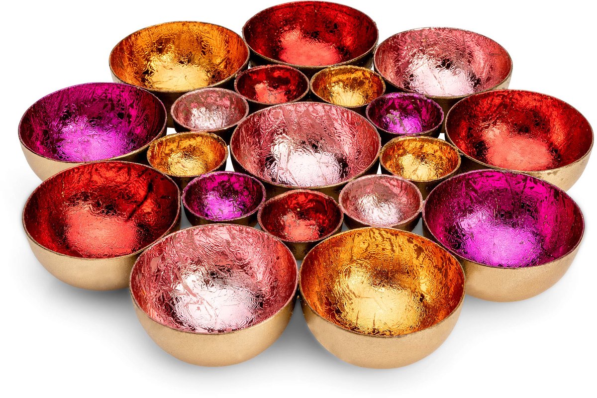 SnelShoppen - Theelichthouder Rood Roze Oranje 21 cm, Metaal Decoratie Woonkamer, Tafeldecoratie voor Feest, Cadeau Verjaardag, Stijlvolle Interieurac