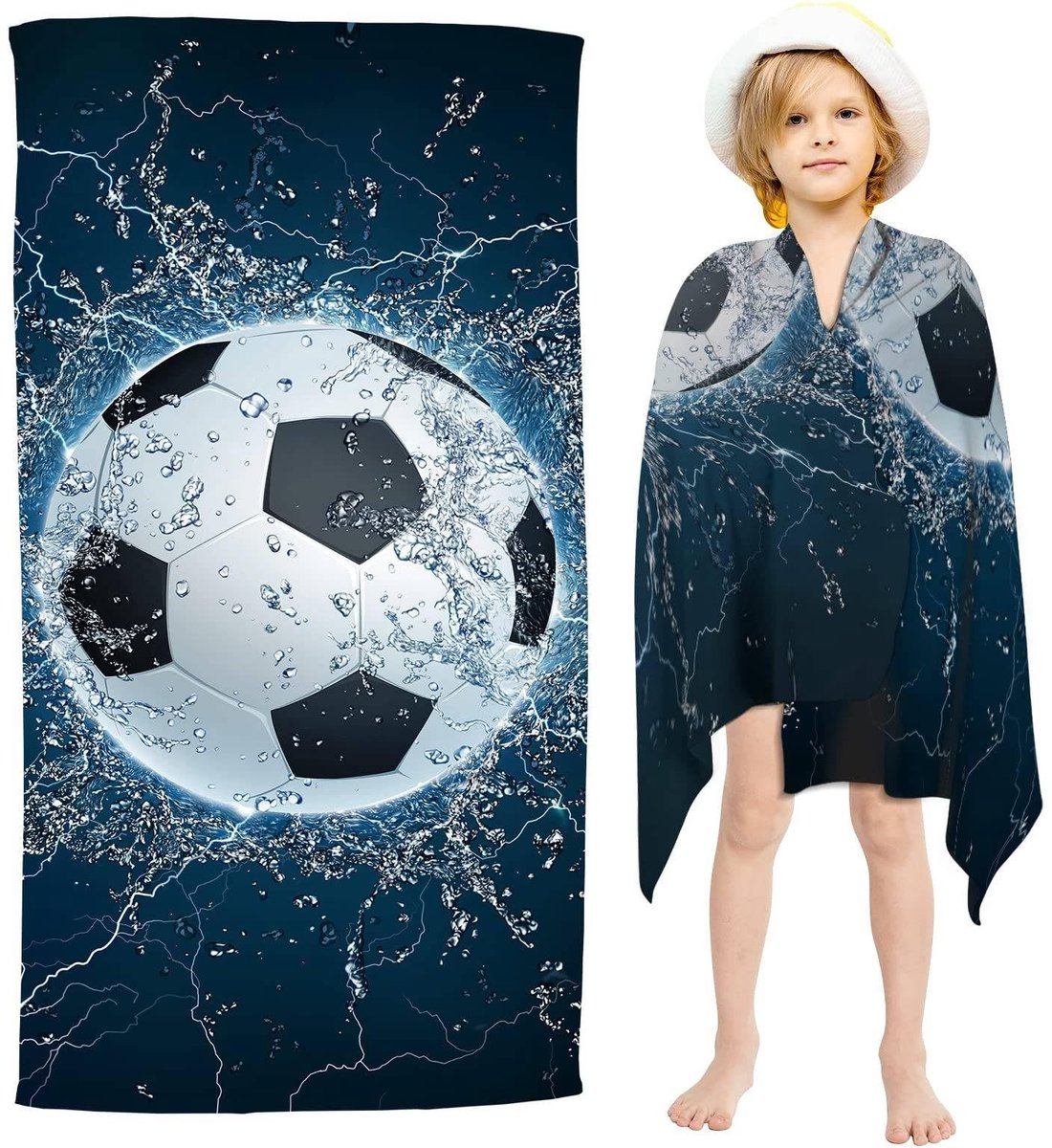 SnelShoppen - Voetbalstrandlaken 3D, Bedrukte Voetbalhanddoek, Perfect voor Fans, 75x150 cm, Ideaal voor Strand, Zwembad en Verjaardagen