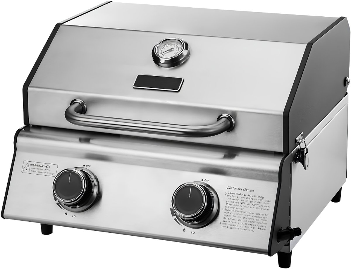 JCP® Tafel BBQ - Tafelgrill - Compacte Grill - Roestvrijstalen Branders - Zilver - 45cm x 45cm x 34cm