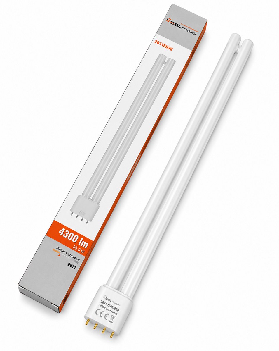 Traditionele 2G11 spaarlamp 55W/830 | Lengte 53.5cm | 2G11 (4 pins) | Warm Wit | 55 watt | 8.000 Branduren