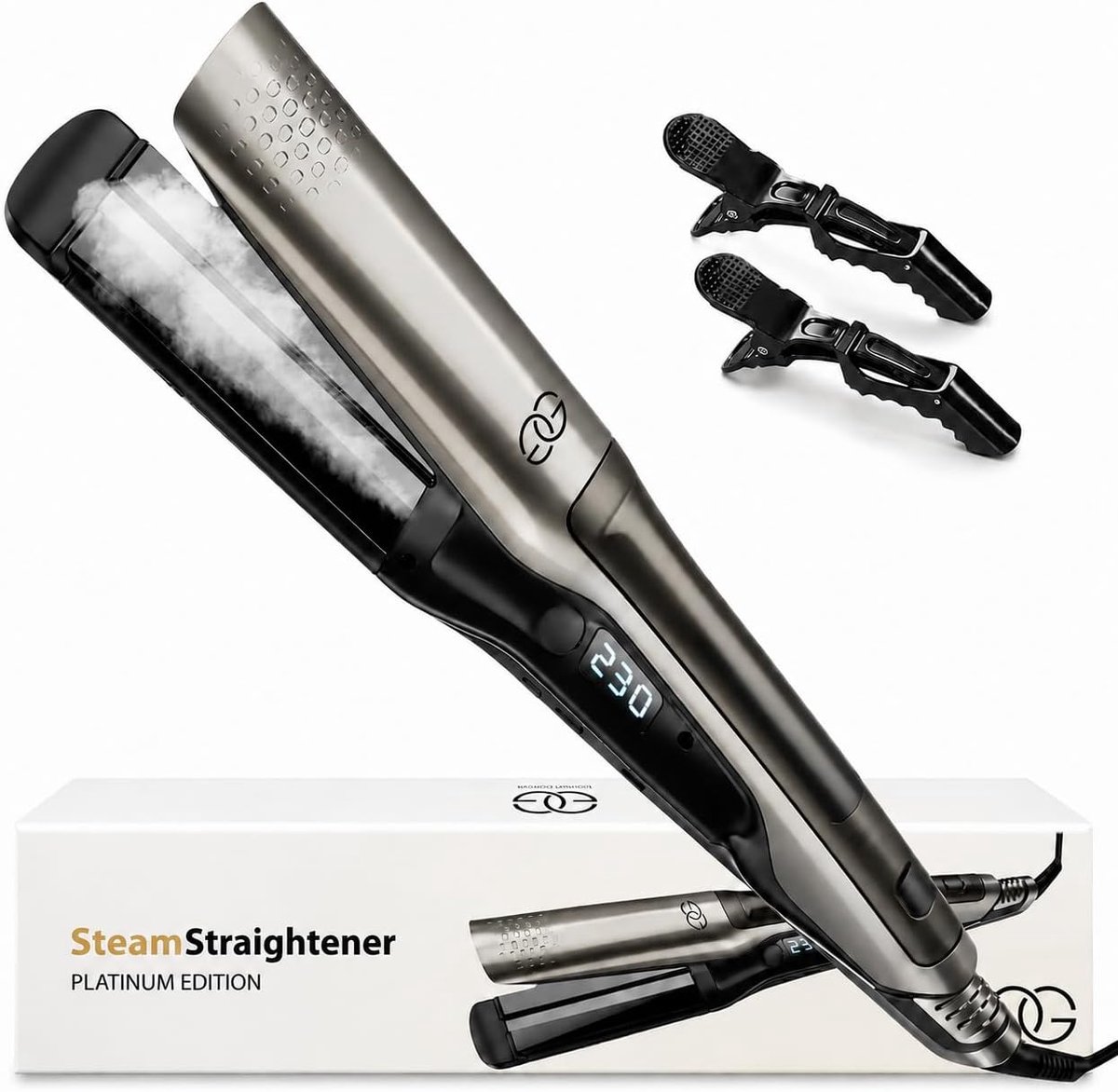 SnelShoppen - Golden Goods 2 in 1 Stoom Stijltang - Professionele Steampod Stijltang & Krultang - 10 Temperatuurinstellingen tot 230ºC - Extra Brede P