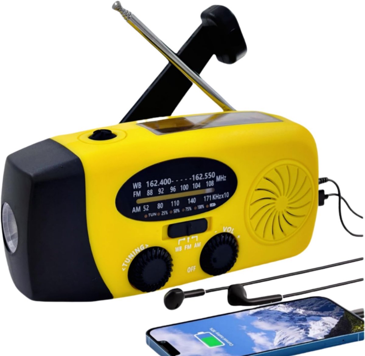 SnelShoppen - 5000mAh Opwindbare Zonne Radio met Draaimechanisme, Noodweer Radio met Zaklamp, NOAA/FM/AM Zonne Radios, Draagbare Overlevings Radio met