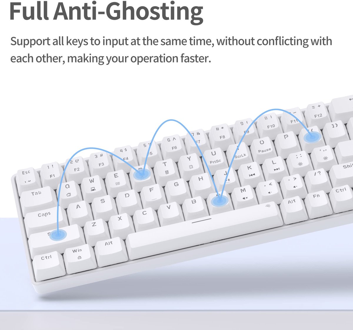 SnelShoppen - TMKB Mechanische Gaming Toetsenbord T68se 60% Procent QWERTY met Anti Ghosting, Mini Blauwe Schakelaars, USB-Kabel, Wit voor PC en Mac O