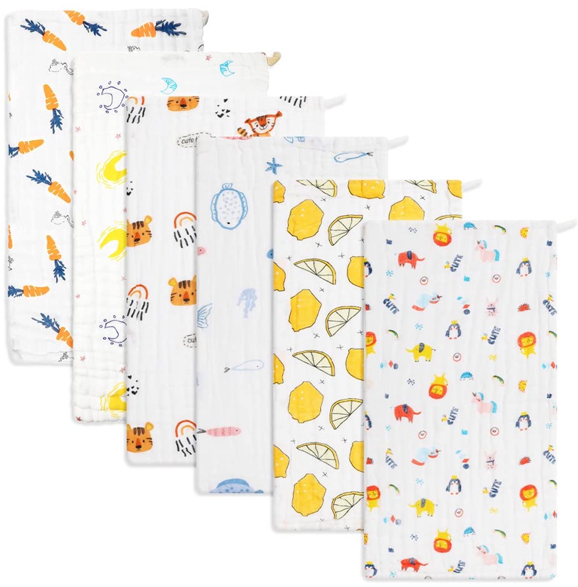SnelShoppen - Hydrofiele Doeken Baby Mousseline 6Pack Spuugdoeken Washandjes 100% Katoen Super Zacht Absorberend 50x20 cm Pasgeboren Essentials Jongen