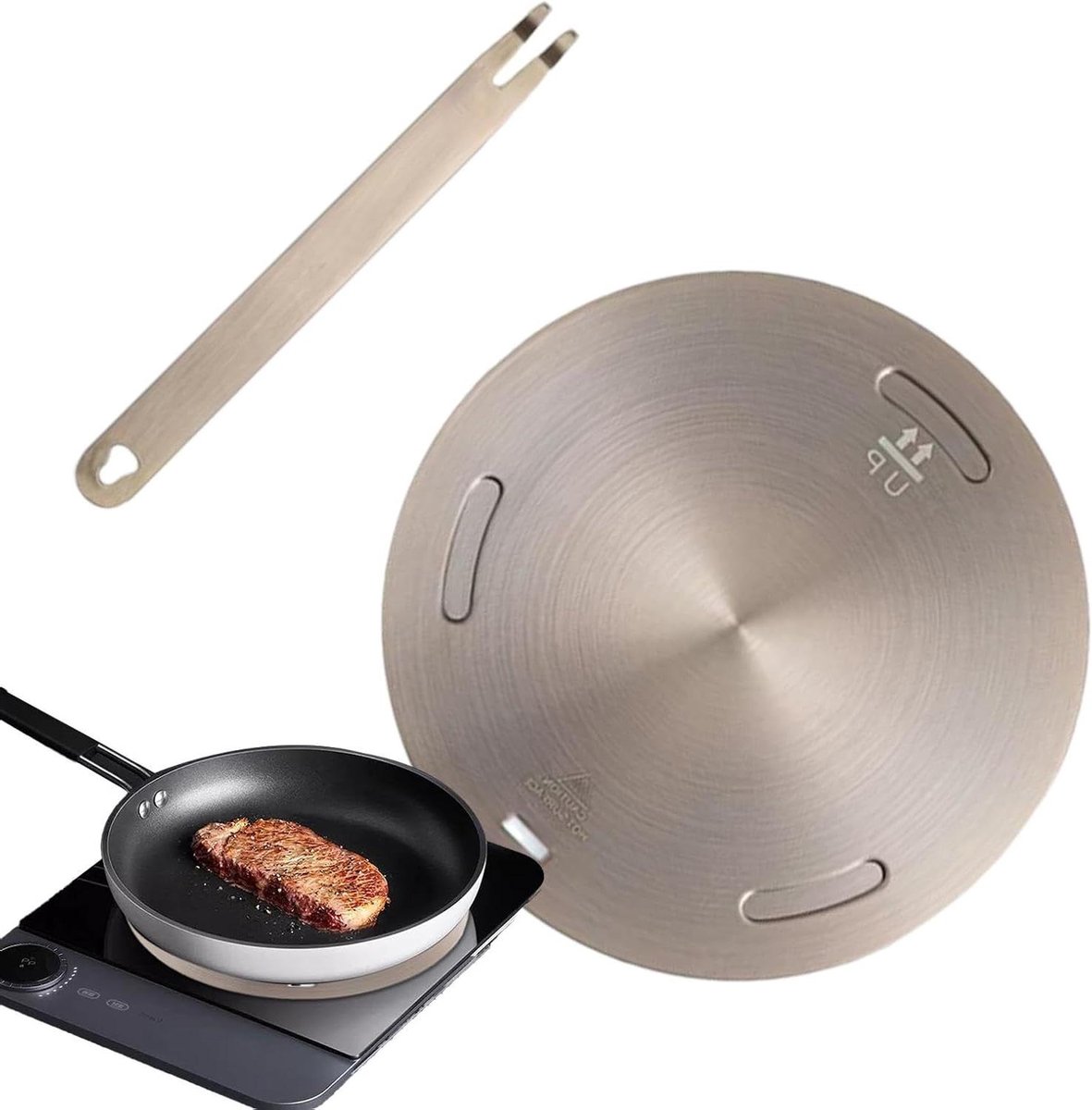 Inductie Adapterplaat Warmteverspreider Kookplaat Gelijkmatig Koken Drielaagse Constructie 16-28 cm Zilver