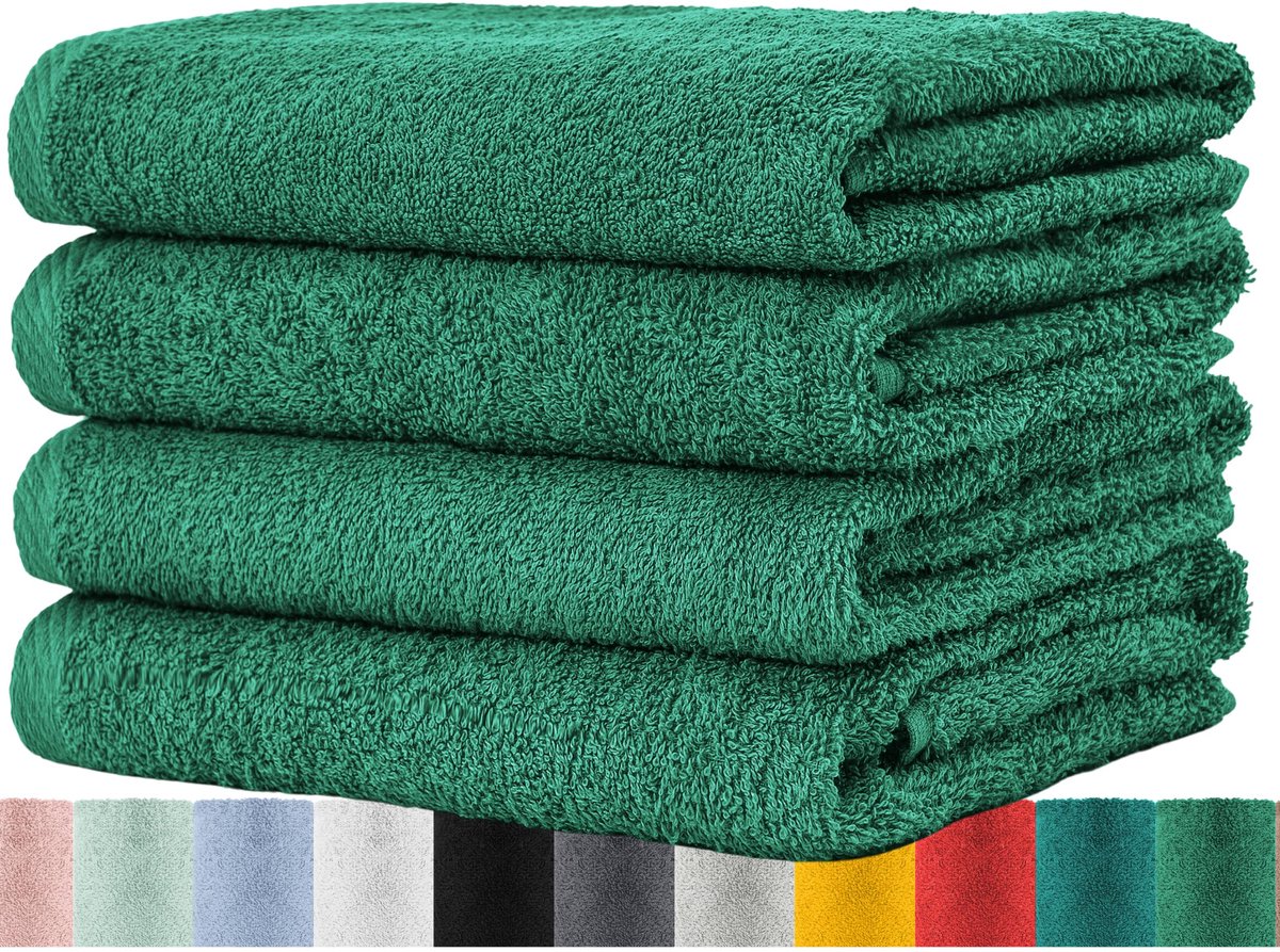 SnelShoppen - Set van 4 Badstoffen Handdoeken 50 x 100 cm Smaragdgroen 100% Katoen Luxe Badhanddoeken voor Thuis, Sport, Zwembad, Camping