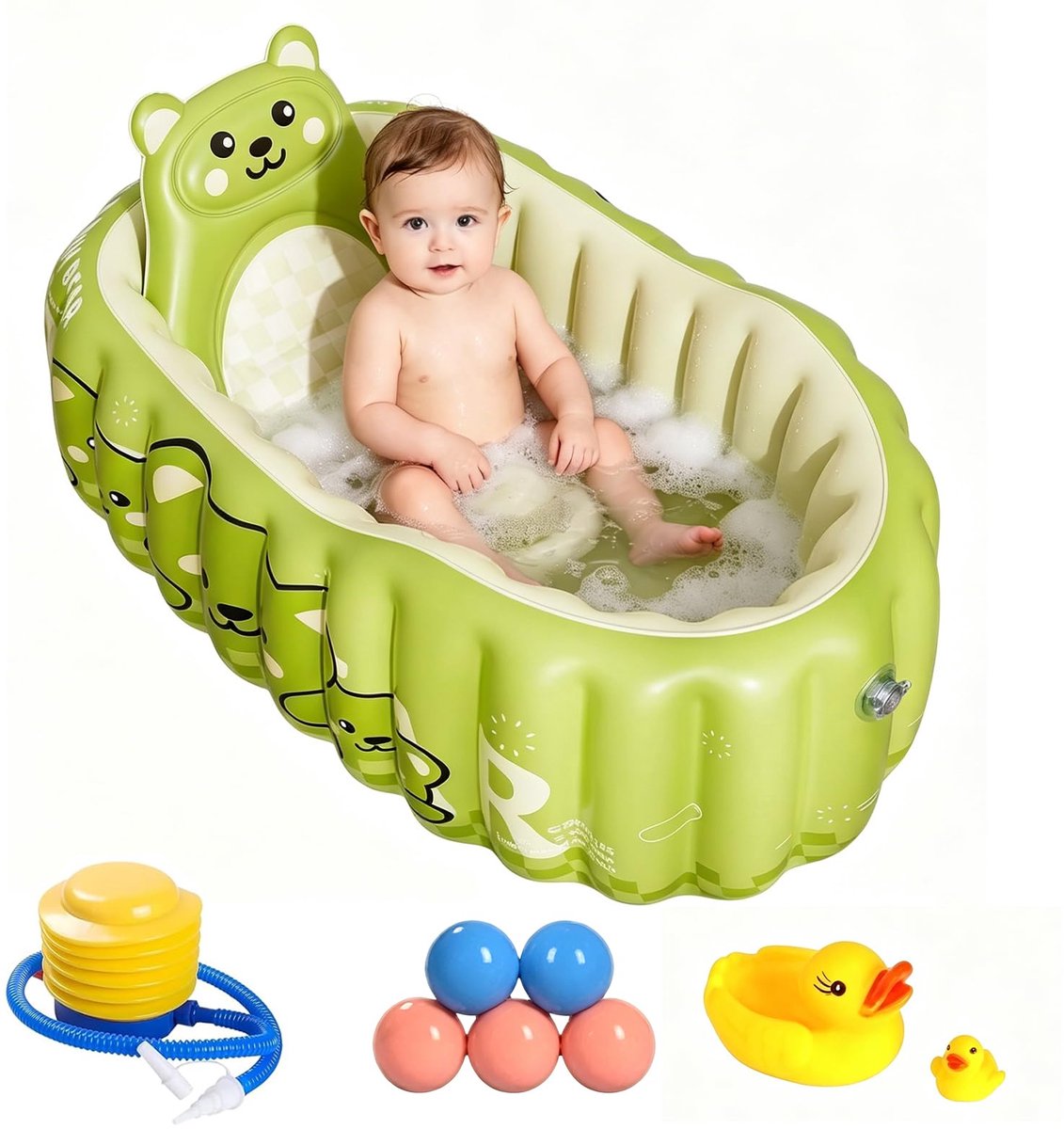 SnelShoppen - Opblaasbare Badkuip voor Kinderen 73 x 45 cm - Opvouwbaar met Rugleuning - PVC Babybadkuip Inclusief Luchtpomp, 5 Zeeballen en 2 Speelgo