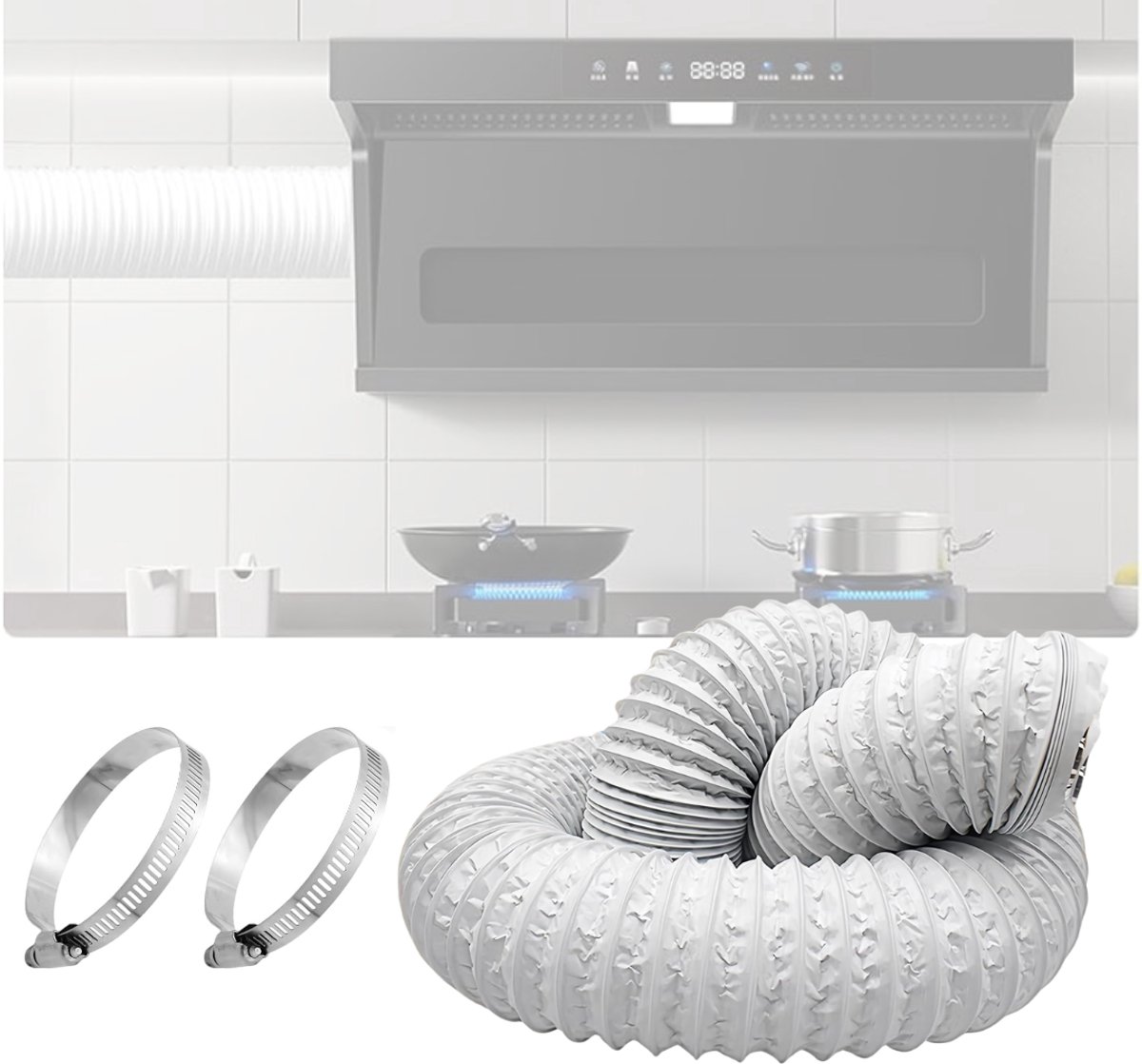 ApexArte® Afvoerslang PVC Aluminium - Ventilatieslang Flexibel - Lucht Afvoeren - Wit