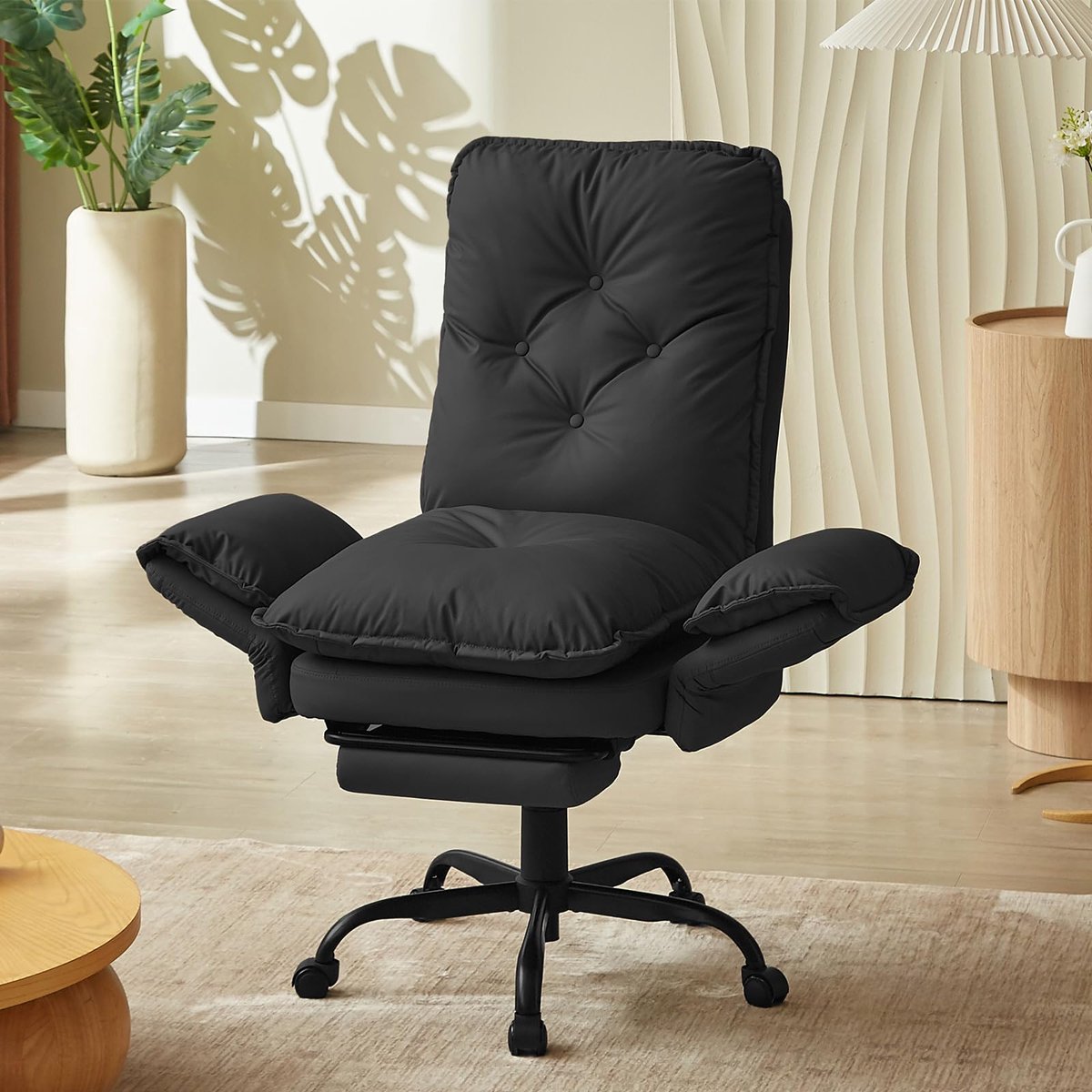 SnelShoppen - Relaxstoel met kruk, 135° meertraps verstelbare rugleuning, 90° draaibare armleuningen, corduroy, comfortabele tv-stoel voor woonkamer,