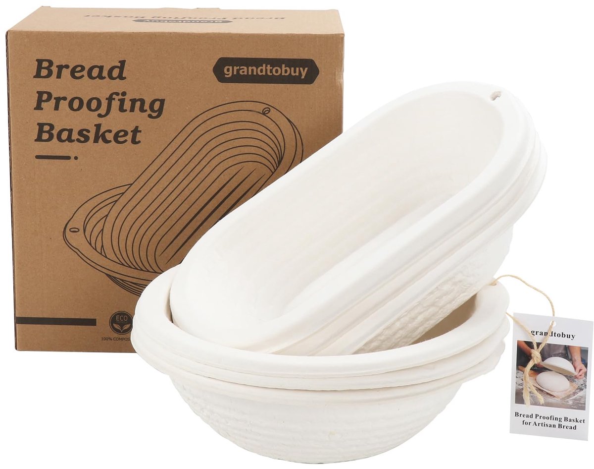 SnelShoppen - 6 Stuks Ronde Ovale Pulp Brood Rijsmanden Zuurdesem Bannetons met Opbergtas + 30 Wegwerp Vlieseline Liners voor Professioneel Zelfgemaak