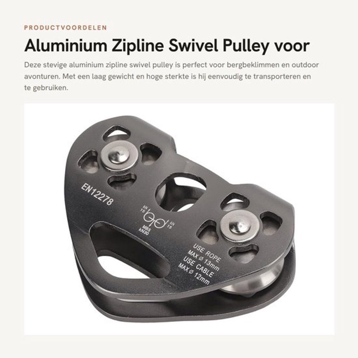 Zipline Katrol - Aluminium met Dubbele Lagere - Tandem Speed - Roestvrij Staal - Laag Gewicht - Geschikt voor Bergbeklimmen - Klimkatrol