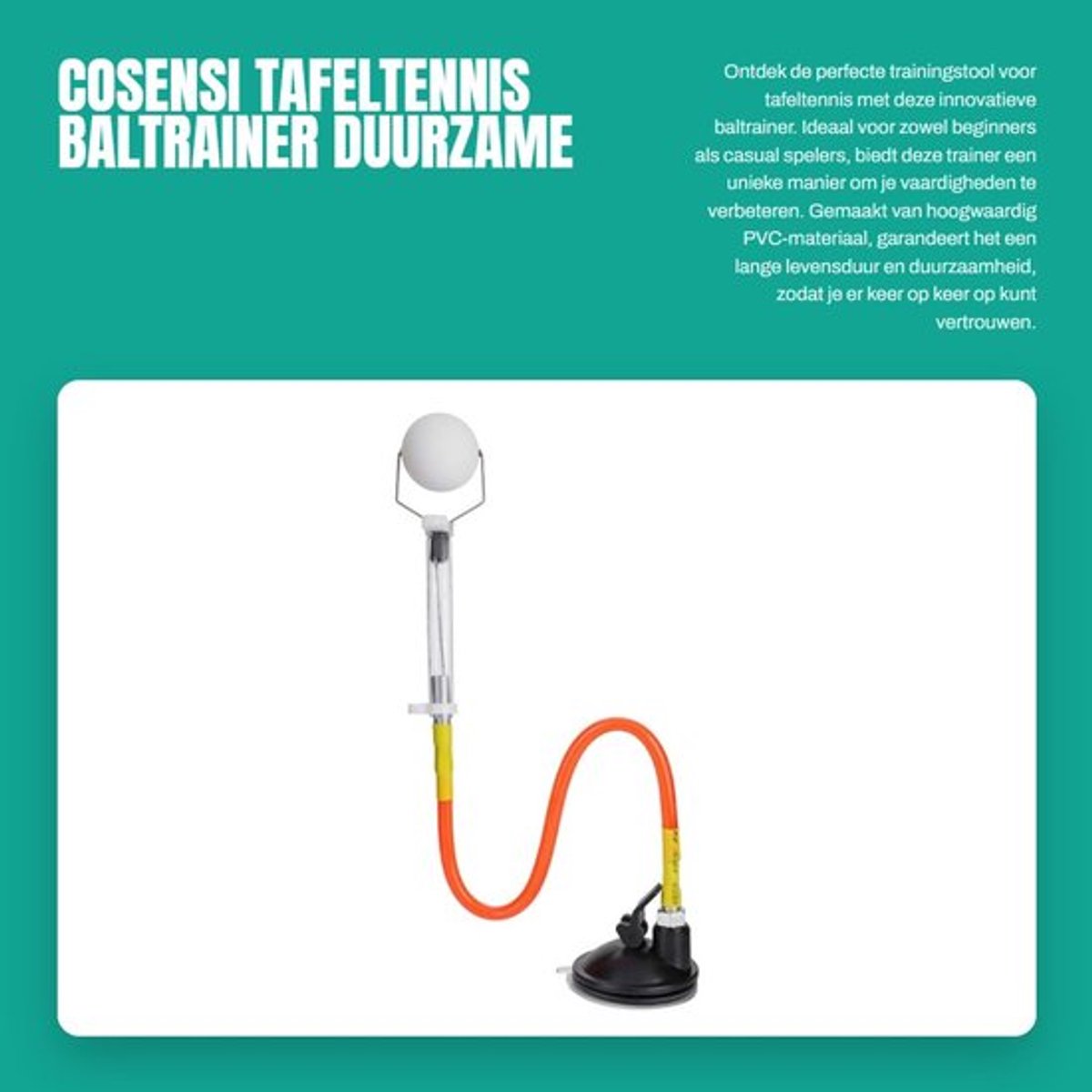 Tafeltennisbaltrainer Duurzaam - Grote Zuignap - PVC Materiaal - Ideaal voor Training - Elastische Staaldraad - Snellere Serveersnelheid - Tafeltennis Oefenapparaat