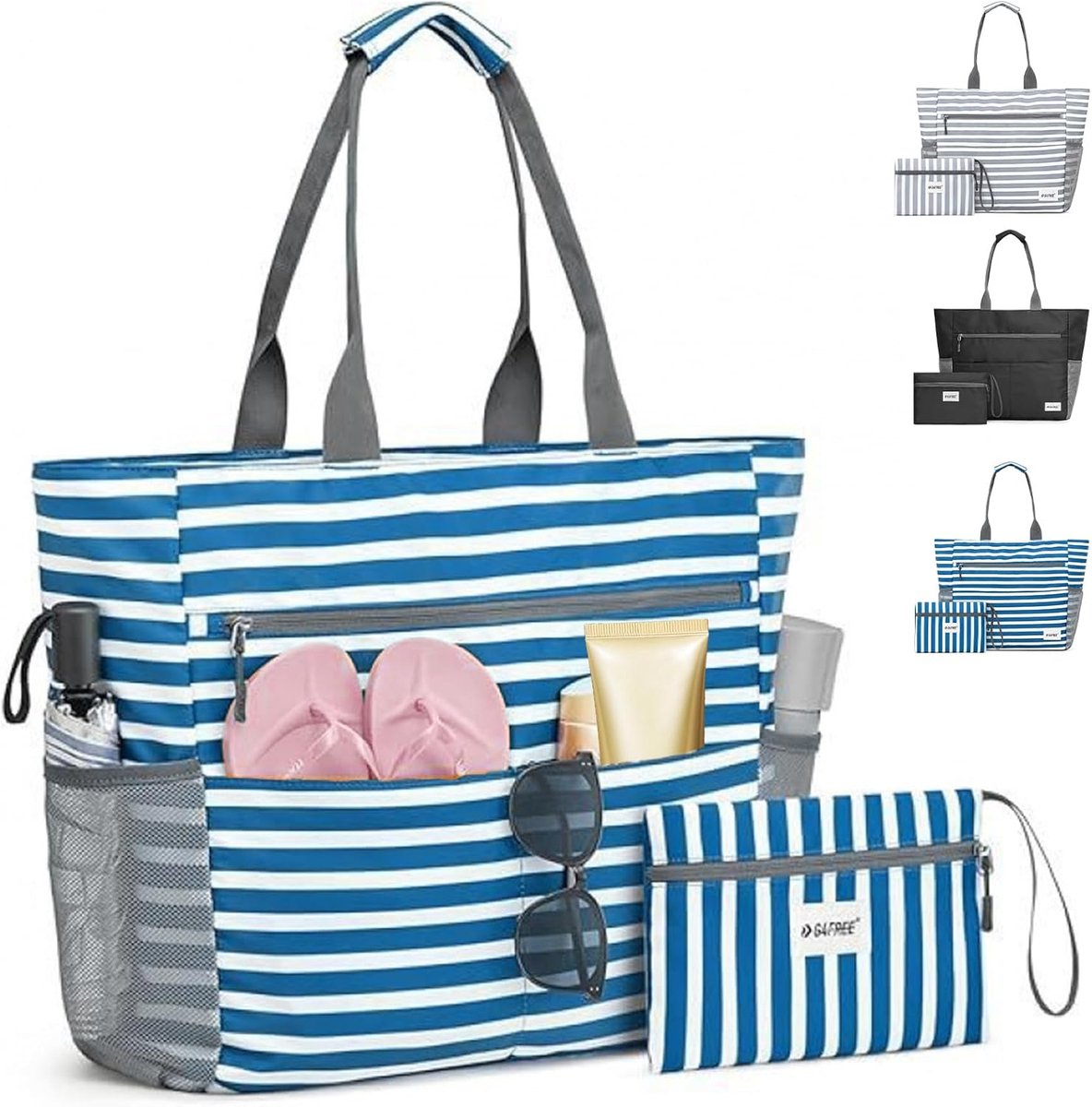 SnelShoppen - XL Strandtas voor het Gezin met Mini-Badtas, Zwarte Boodschappentas voor Reizen, Winkelen, Sport en Dagelijks Gebruik, Ruim en Stevig