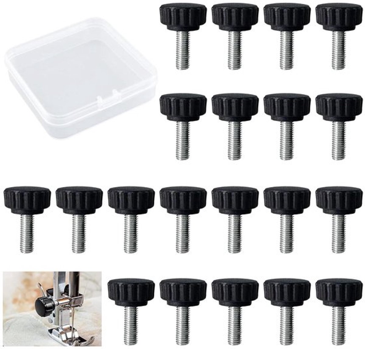 Gekartelde schroeven 20 stuks M4x10 mm met ronde greepbouten - Opbergkoffer en spanschroef voor machines - Duurzaam material - Handige set